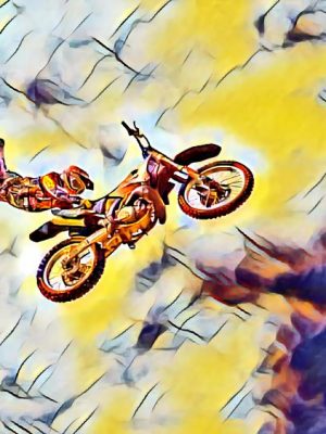 Biker macht Stunt in der Luft (Effektbild)