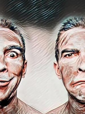 Zwei Gesichter fröhlich-traurig (Effektbild)