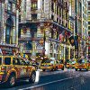 New York Hochhaus Fassaden und gelbe Taxis