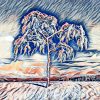 Verschneiter Baum in Schneelandschaft
